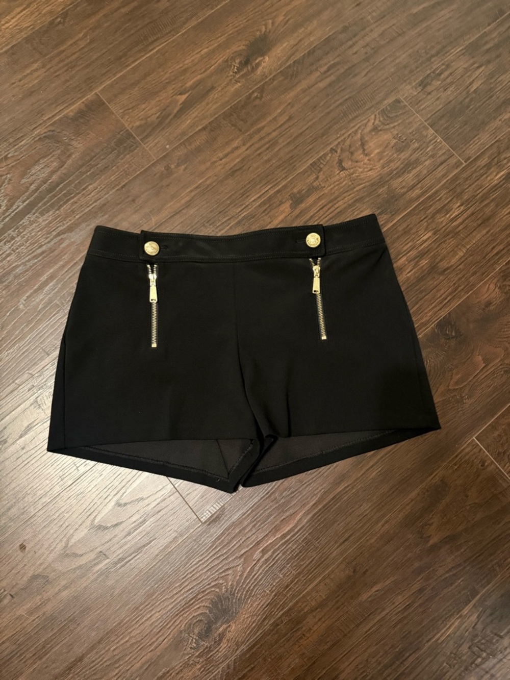 Express Black High-Waist Shorts with Gold Zipper Accents
